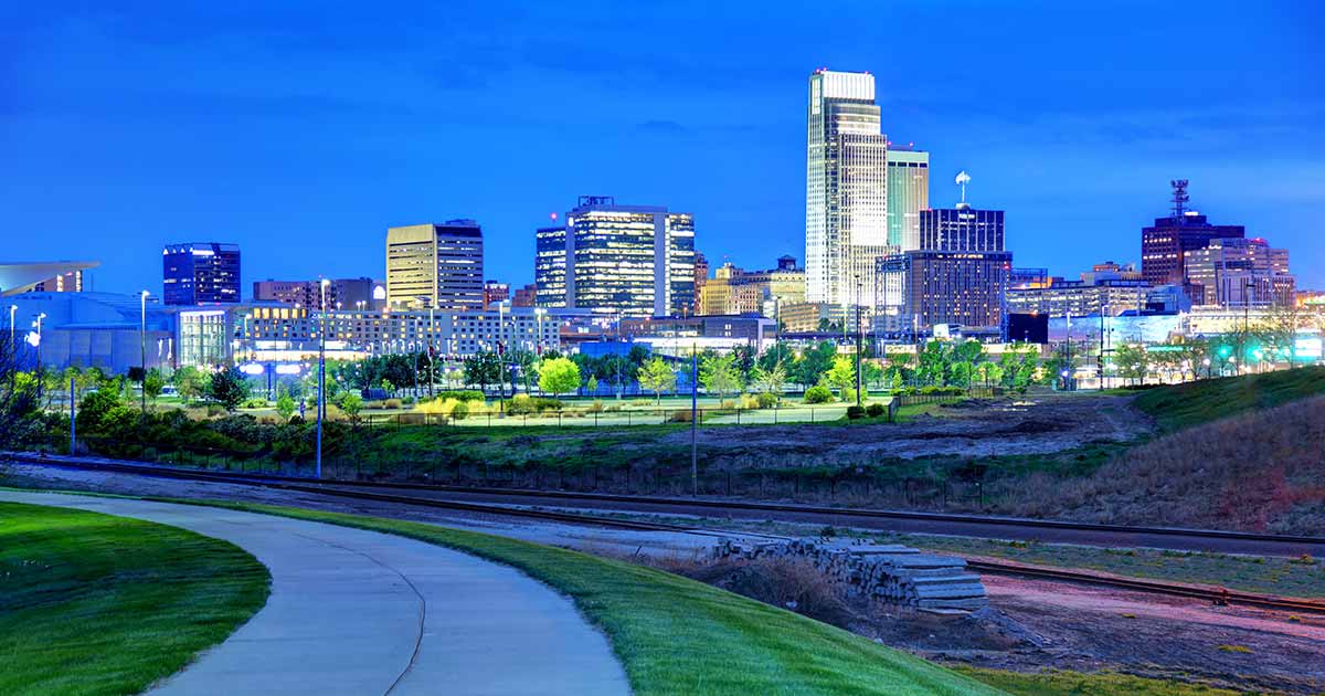 View of downtown and business district of Omaha Nebraska