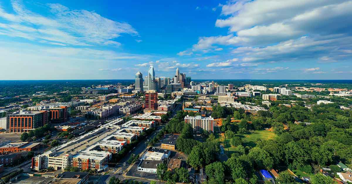 Aerial view of Charlotte, NC business district.