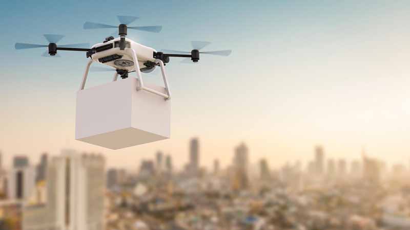 A drone flying near a city.