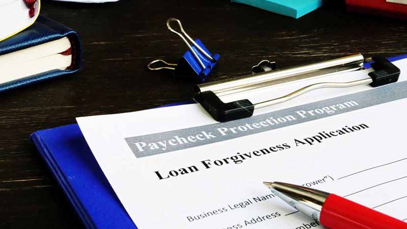 Closeup of Paycheck Protection Program Loan Forgiveness Application.
