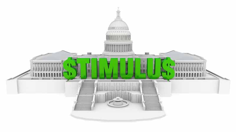 Model of US Capitol Building with the word "Stimulus."