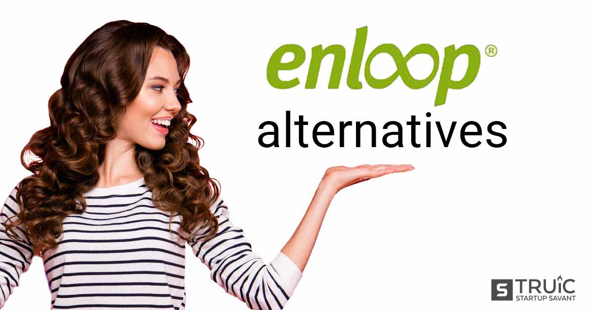 Woman gesturing to text that says "Enloop alternatives."