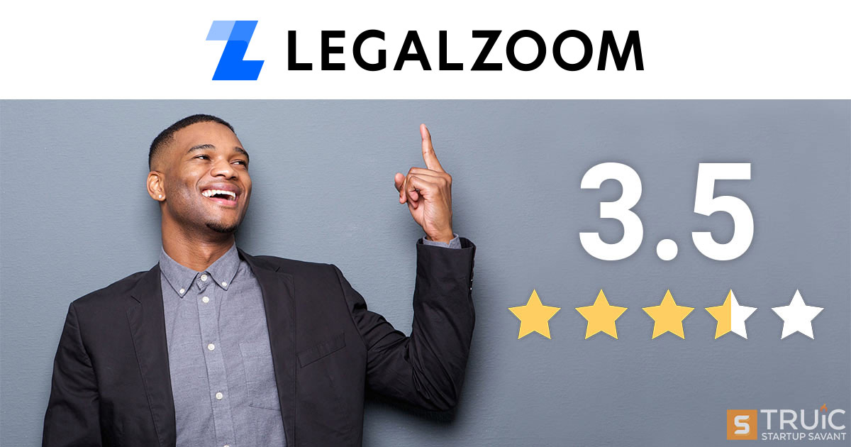Man pointing to the LegalZoom Nonprofit logo with a start rating of 3.5