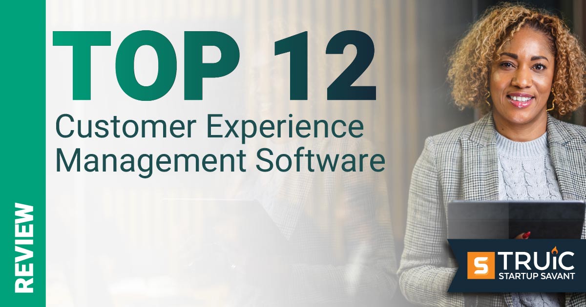 Woman looking at the top customer experience management software.
