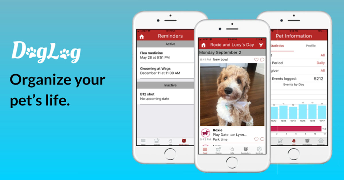 DogLog app graphic stating, "Organize your pet's life."