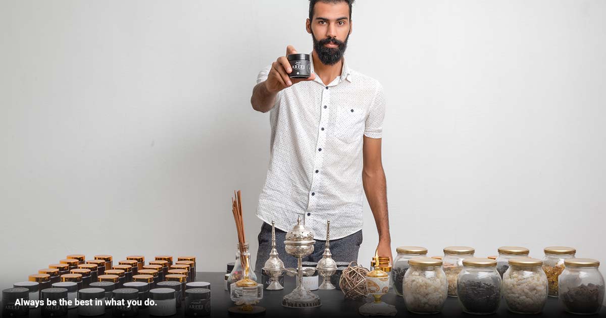 Areej Fragrance co-founder with ingredients.