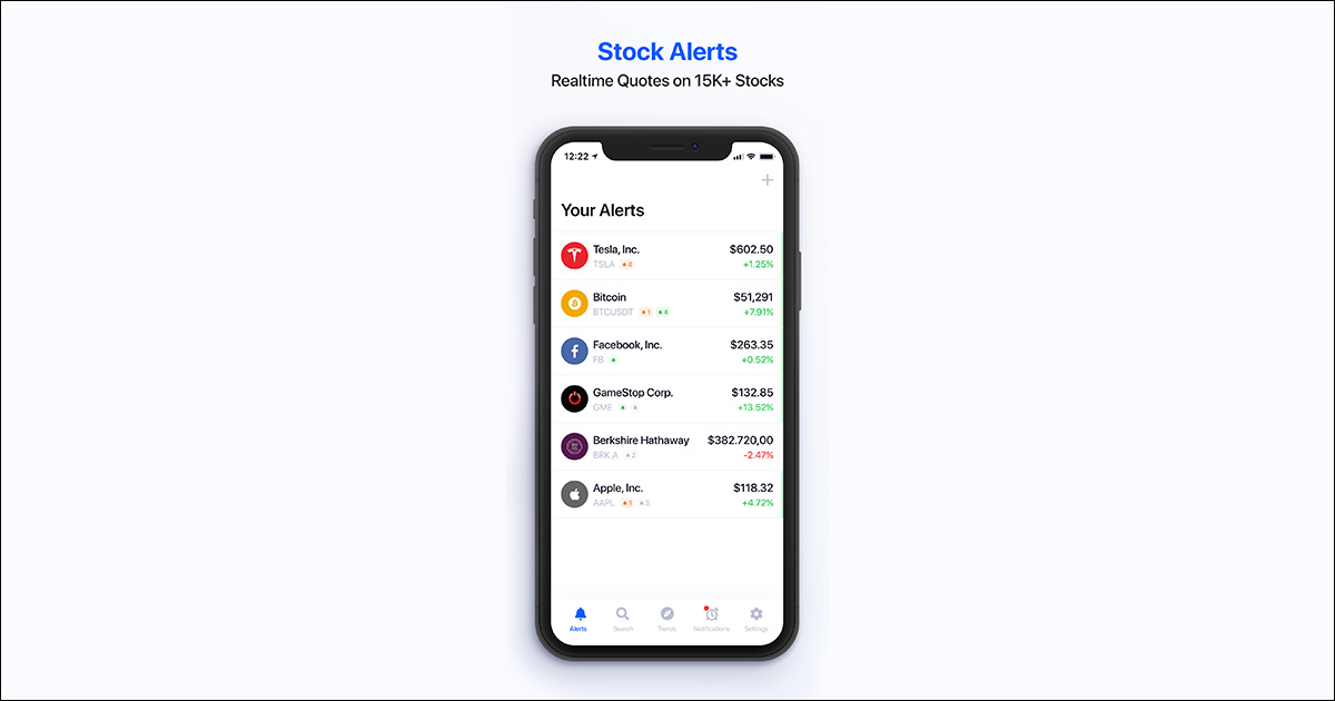Screenshot of Stock Alarm app.