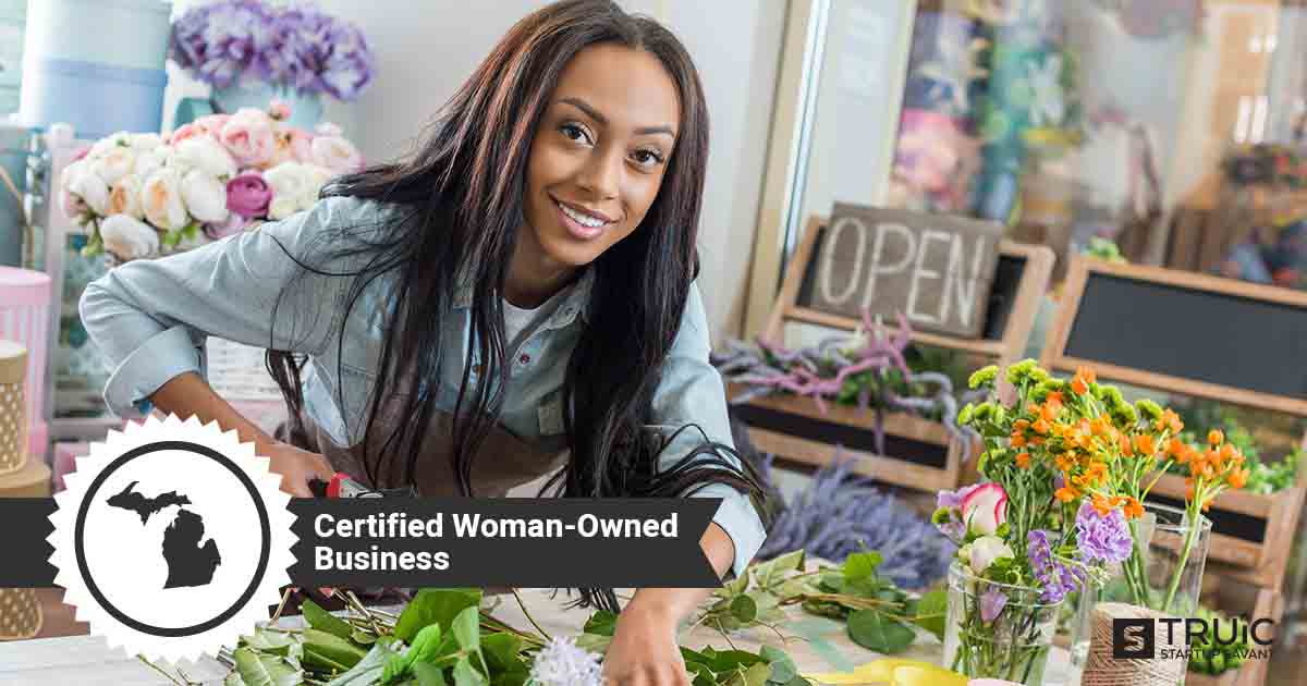 Woman business owner, and text that says, "Certified Woman-Owned Business."
